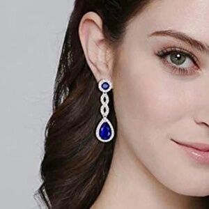 SAPPHIRE Blue Earrings Bridal Wedding Pageant STATEMENT Glamorous Teardrop CZ